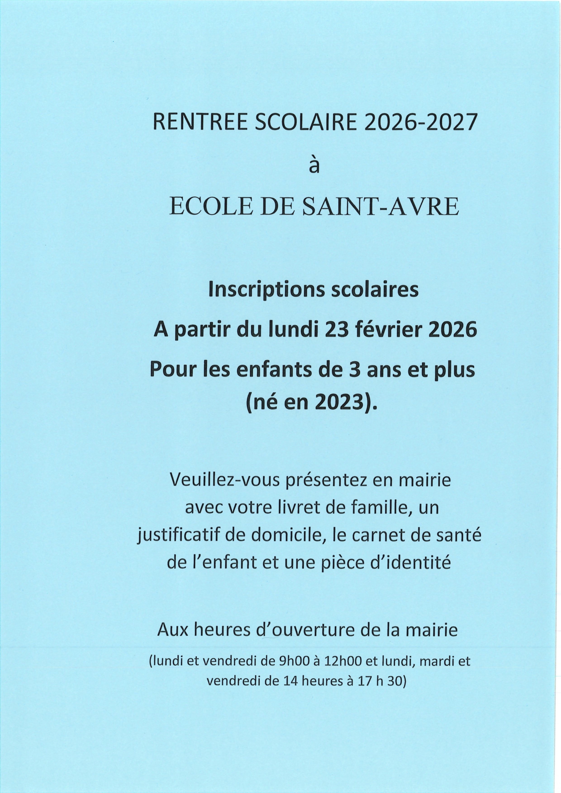 Inscription scolaire 2026